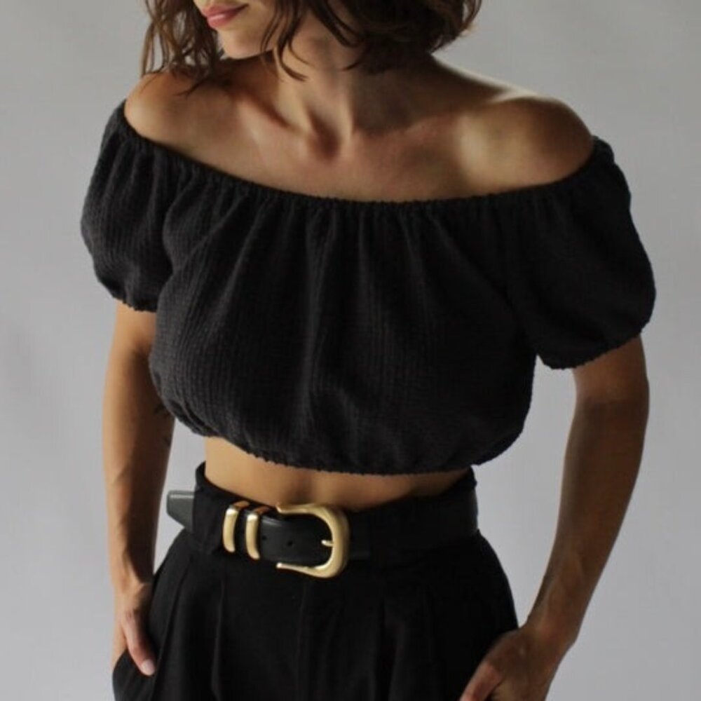 Na Nin Stella Basketweave Cotton Crop Top in Faded Black Size 1